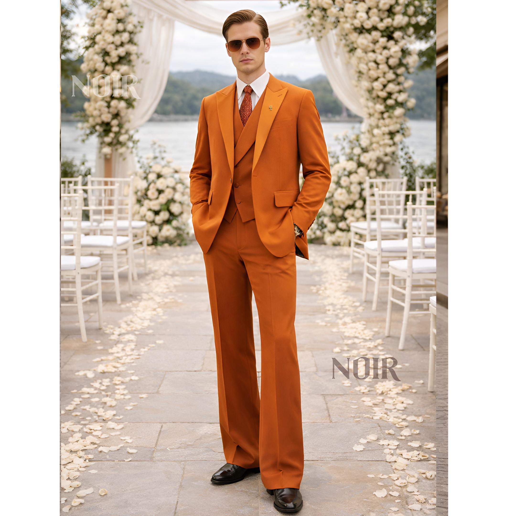 Burnt Orange 70s Inspired Mens Suit Trauanzug Herren Costume Homme