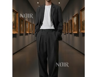 Traje minimalista negro para hombre, estilo años 70, traje de novio moderno, traje formal para boda