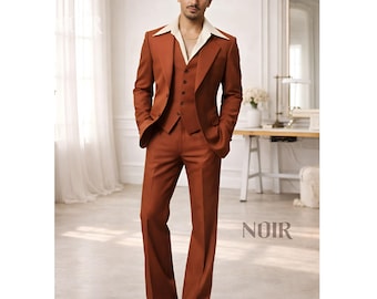 Rust Orange 3-Piece Men’s Suit | Retro Disco Wedding Suit Trauanzug Herren Costume Homme Elegant Groom Outfit