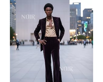 Plum Velvet Men's Suit Set | Groom Wedding Suit Trauanzug Herren Costume Homme Elegant Formal Menswear Ceremony Style