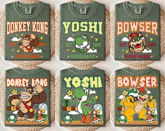 Super Mario Donkey Kong, Yoshi, Bowser Retro Gamer PNG (Digital Download)