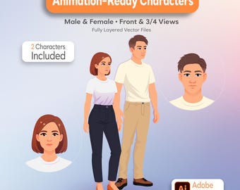 Animation Ready Vector Characters – Male and Female Character Pack with Emotions and Lip Sync | AI Files
