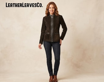 Black Suede Leather Bomber Jacket: Women's Zip-Up Real Leather Coat