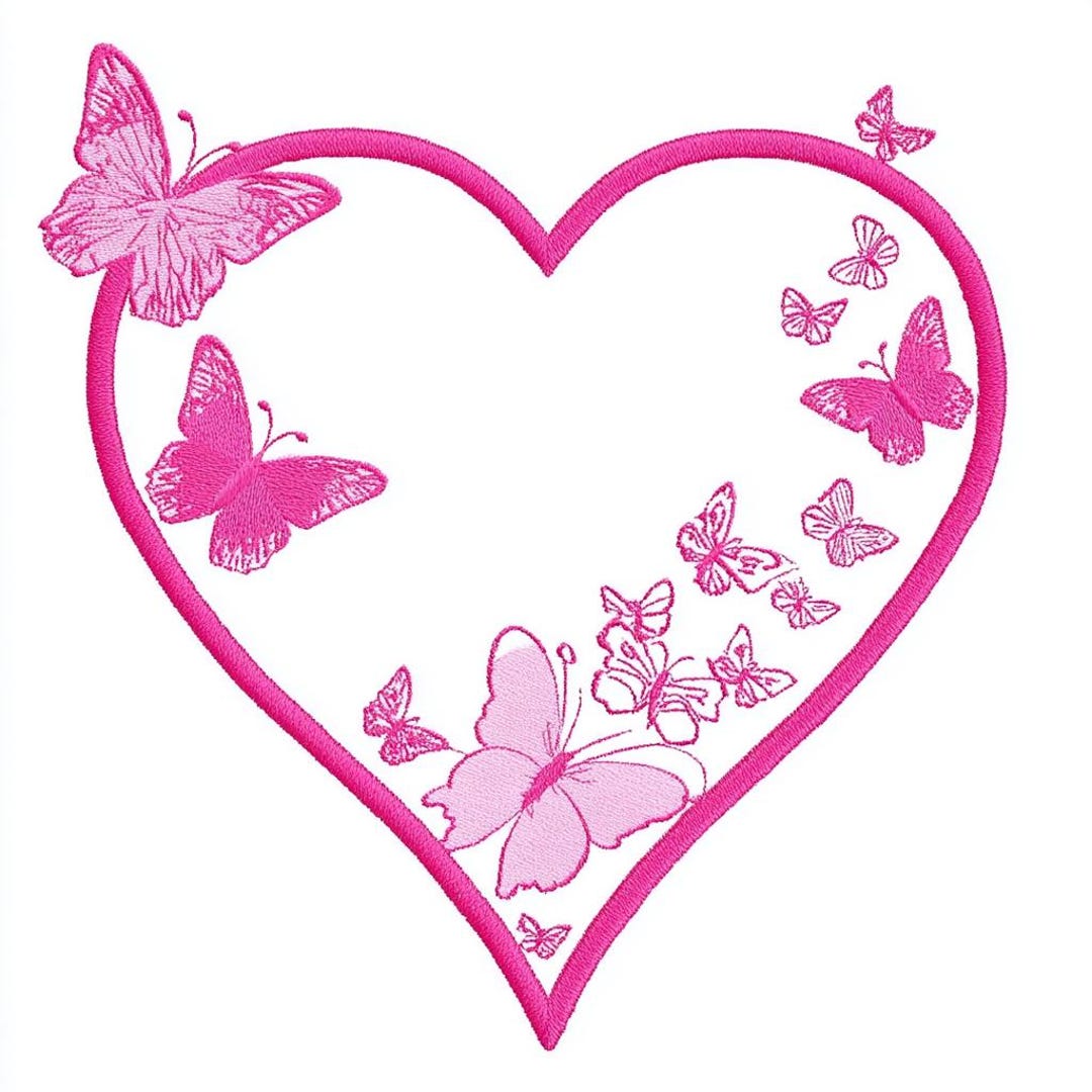 Pink Butterfly Heart Frame Embroidery Design Elegant Romantic Floral - Etsy