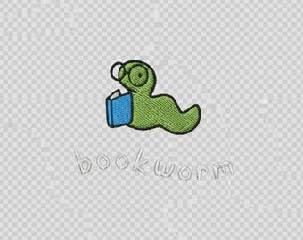 Reading Worm Glasses Embroidery Cartoon Study