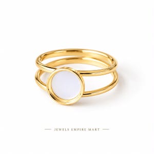 Gold plated Oval Stone Ring frame, White Stone Statement Ring, Elegant Stackable Ring, Modern Bezel Jewelry, Gift for Her