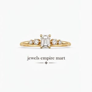 Gold Plated Emerald Cut CZ Ring, Rectangular Cubic Zirconia Ring, Gold Statement Ring, Elegant Women’s Ring, Bridal Jewelry, Gift for Her