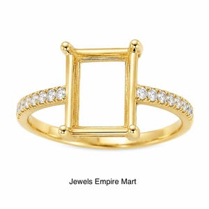 Emerald Cut Ring Setting, Gold Semi Mount Ring, Rectangle Engagement Ring Setting, CZ Pave Ring, Solitaire Ring, Gift for Her