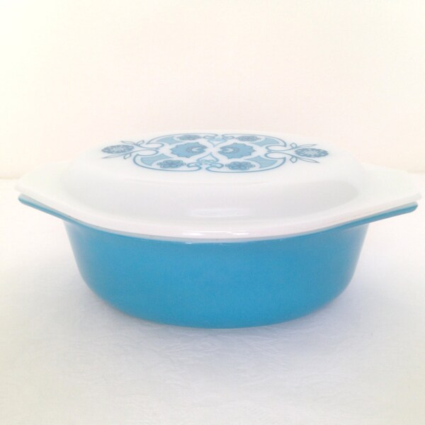 Vintage Pyrex Horizon Blue Pattern Oval Casserole Oval Baking Dish 1 1/2 Quart Ovenware