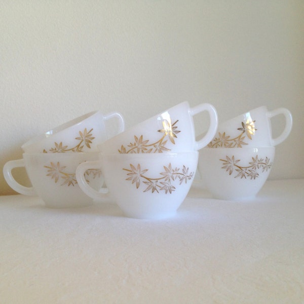 Vintage Milk Glass Tea Cups  Federal Glass Golden Glory Milk Glass Mugs set of six wedding