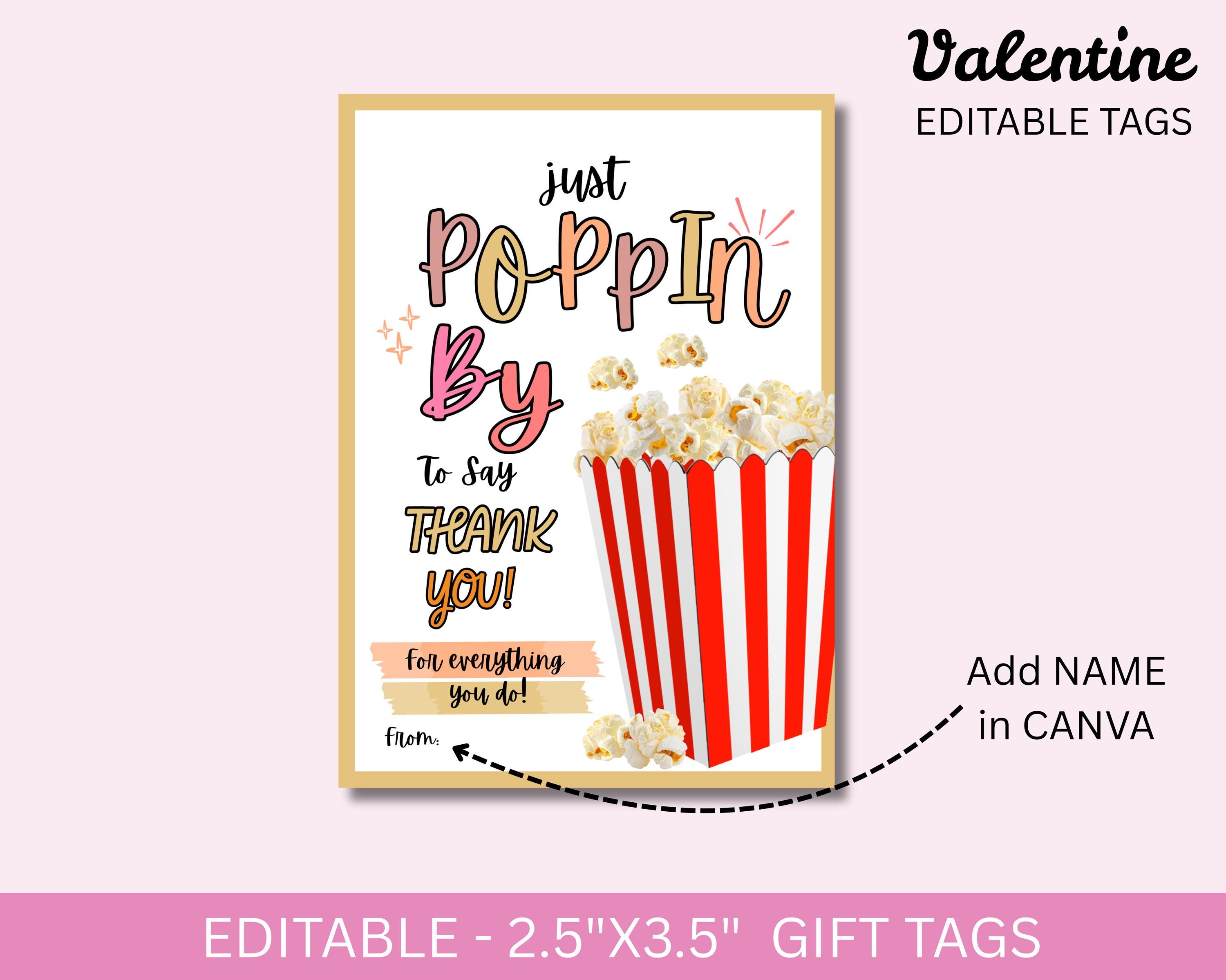 Printable Popcorn Gift Tag, Editable Popcorn Thank You Gift Tags ...