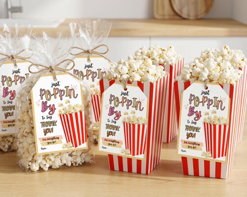 Printable Popcorn Gift Tag, Editable Popcorn Thank You Gift Tags ...