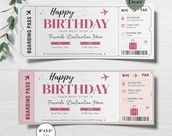 Birthday Boarding Pass Invitation, Travel Ticket Reveal, Editable Printable Template, Destination Celebration