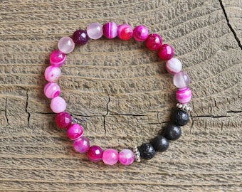 Children's Pink Stripe Agate Aromatherapy Essential Oil Diffuser Bracelet/Kid's Bracelet/Lava Bead Bracelet/Beaded Stretch Bracelet