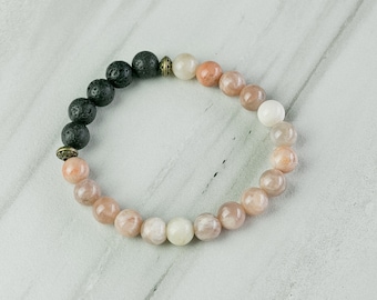 Sunstone Essential Oil Diffuser Bracelet, Aromatherapy Bracelet, Gemstone & Lava Rock Bracelet, Healing Crystals Bracelet, Gift for Her