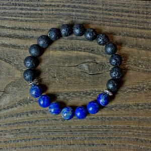 Lapis Lazuli Essential Oil Diffuser Bracelet, Aromatherapy Bracelet, Gemstone & Lava Rock Bracelet, Unisex Bracelet, Father&#39;s Day Gift
