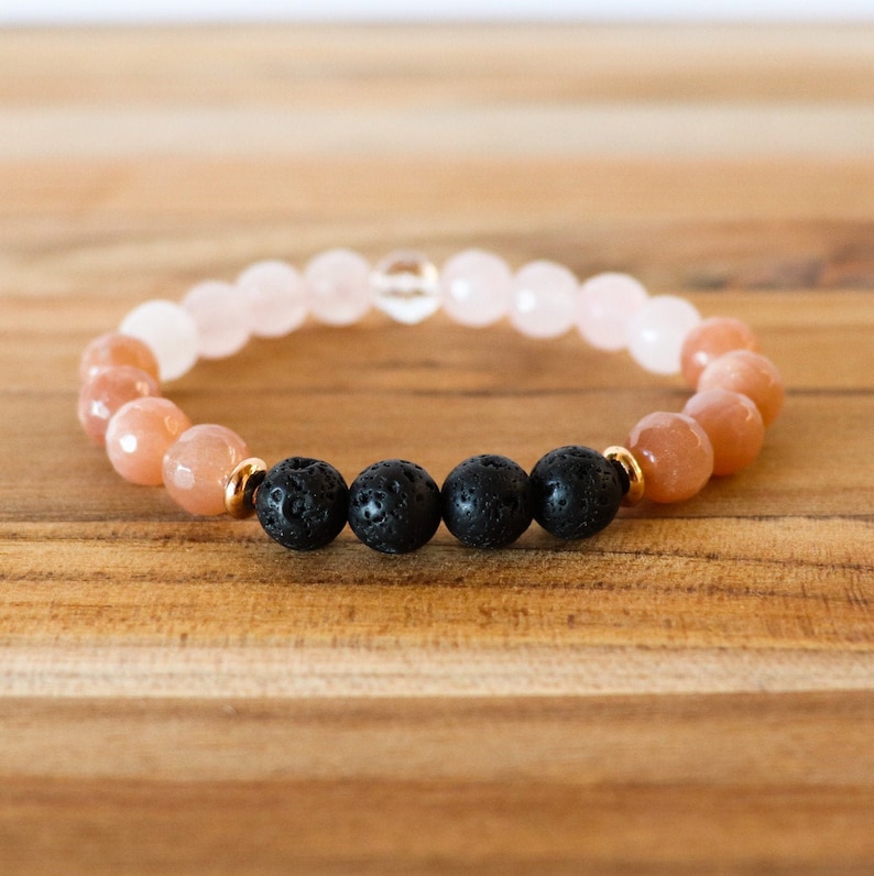 Aromatherapy Bracelet Lava Rock Bracelet Stretch Bracelet Sunstone Rose Quarts and Clear Quartz Essential Oil Diffuser Bracelet