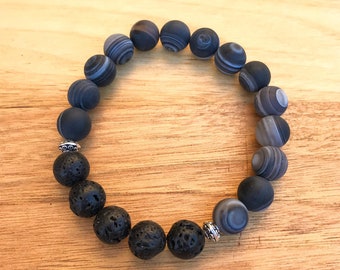 Matte Black Sardonyx Essential Oil Diffuser Bracelet/Aromatherapy Bracelet/Gemstone & Lava Rock Bracelet/ Father's Day Gift