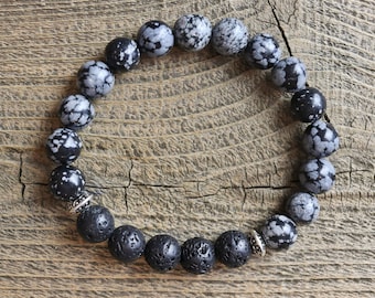 Snowflake Obsidian Essential Oil Diffuser Bracelet/Aromatherapy Bracelet/Gemstone & Lava Rock Bracelet