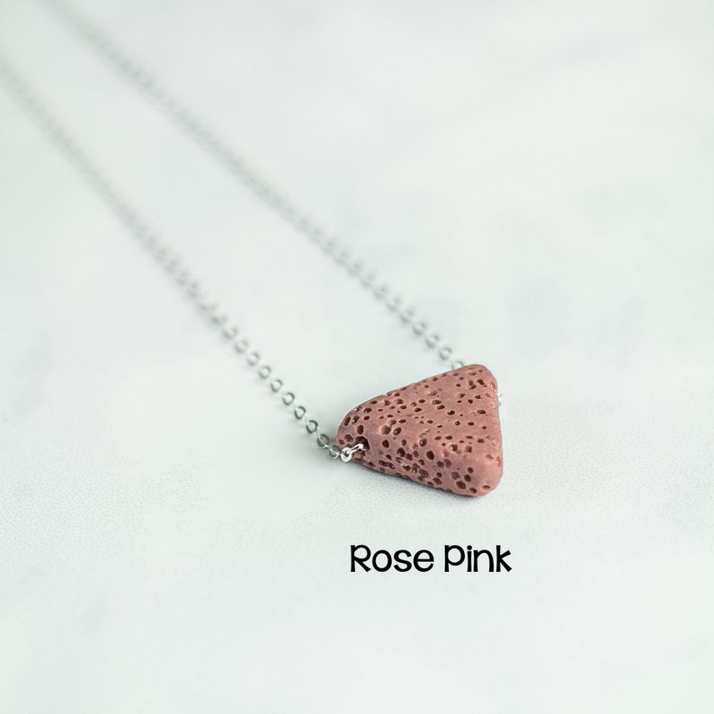 Triangle Lava Stone Essential Oil Diffuser Necklace, Aromatherapy Necklace, Minimalist Necklace, Sterling Silver and 14k Gold Filled Chain image 3