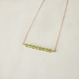 Peridot Gemstone Bar Necklace, Minimal Layering Necklace, August Birthday Gift, August Birthstone