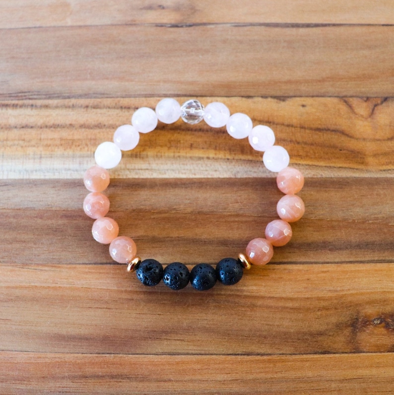 Aromatherapy Bracelet Lava Rock Bracelet Stretch Bracelet Sunstone Rose Quarts and Clear Quartz Essential Oil Diffuser Bracelet