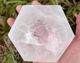 Selenite Hexagon Charging Bowl, 4x4x1.25 in. Promotes Peace and Calming