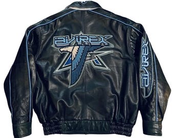 Rara giacca bomber in pelle vintage anni '90 Avirex con logo aquila nera stile college