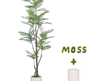6FT Artificial Jacaranda Tree – Realistic Faux Plant, Bendable Branches, White Woven Pot