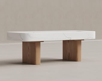Modern Faux Marble Coffee Table, Solid Wood Legs, 39.37"