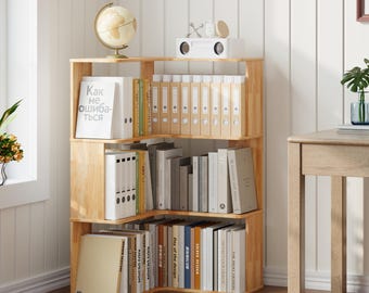 Solid Wood Corner Shelf – 3 Tier Bookshelf for Small Spaces