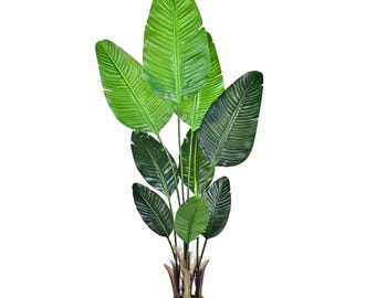 Artificial Bird of Paradise Plant: 5.2Ft Tropical Faux Palm Tree with 9 Trunks