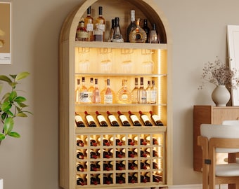Arched LED Wine Cabinet with Glass Holder & Wine Rack