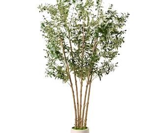 Artificial Olive Tree, Realistic Faux Plant, White Pot, Mediterranean Decor