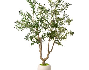 Artificial Olive Tree With Realistic Leaves, Mediterranean Style, White Planter Home Decor