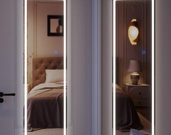 Full length Mirror with LED Lights, Wall Mounted or Over The Door - Aluminum Alloy Frame