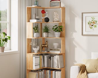 Solid Wood Corner Shelf – 5 Tier Bookshelf for Small Spaces