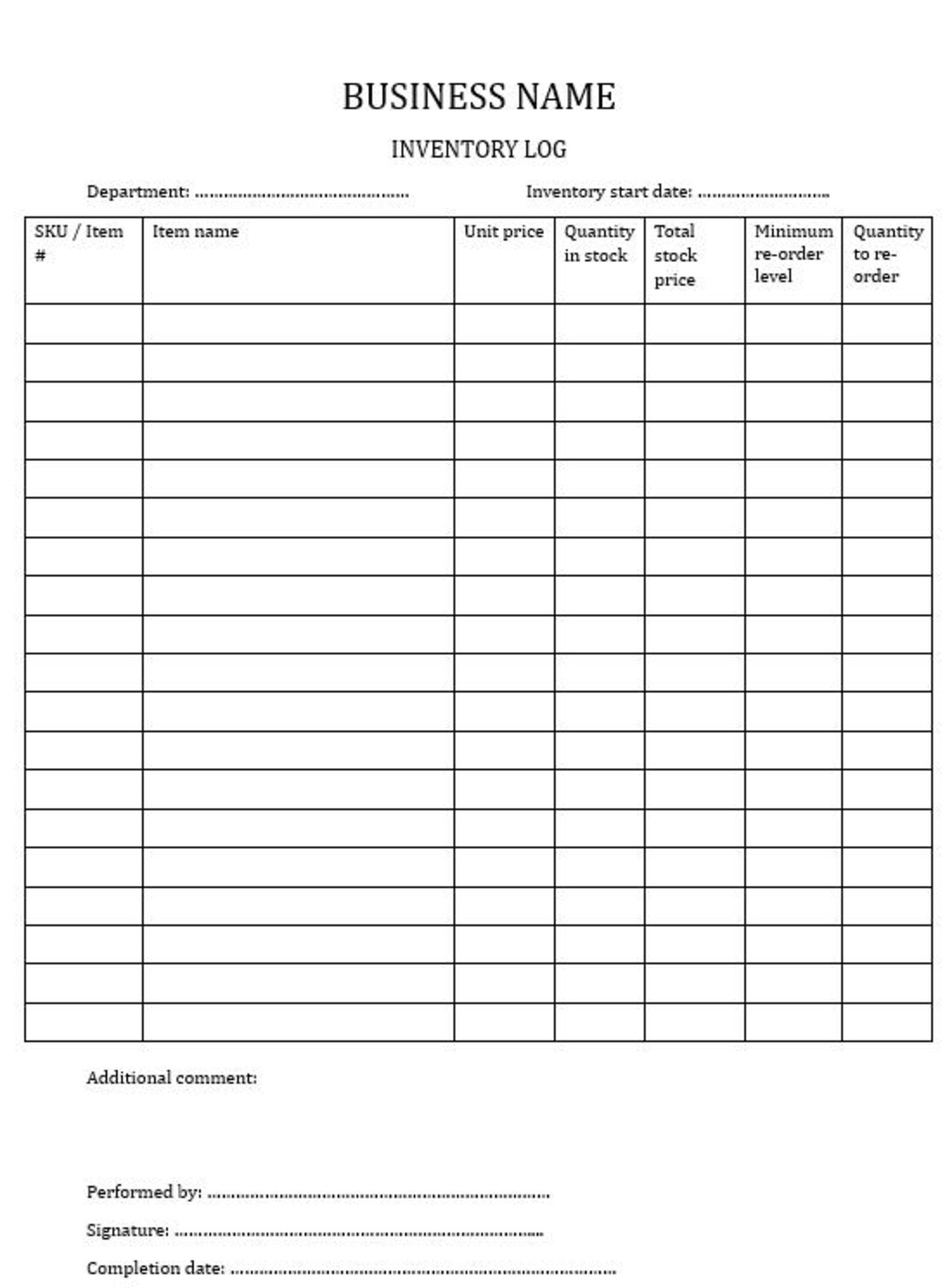 Inventory Log Template, Inventory Tracker, Editable and Printable ...