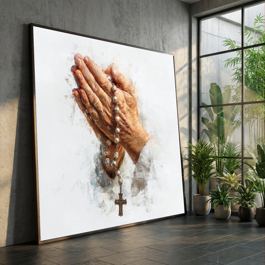 Praying Hands With Rosary Beads Canvas, Religious Wall Art, Spiritual ...