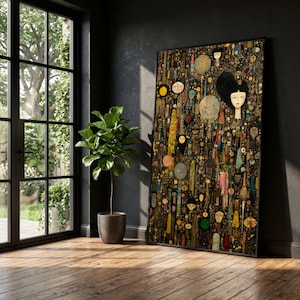 Abstrakte Gesichter Collage Leinwand Wandkunst, Ethnisches Maskenmuster, Bunte Stammesdekoration, Modernes Mixed Media Design, Einzigartige Wanddekoration