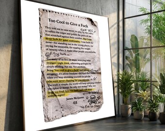 Too Cool to Give a F*ck Canvas, James McQueen Quote Wall Art, Rebellious Motivational Canvas, Unique Home Decoration, Bold Typography Print