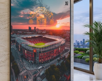 Old Trafford Stadium Canvas Wall Art, Manchester Football Arena, Sunset Cityscape Canvas, Sports Venue Wall Decor, Fan Memorabilia