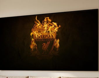 Flaming Liverpool Football Club Logo Canvas, Soccer Wall Art, Team Emblem Canvas, Sports Fan Decoration, Home Game Room Art
