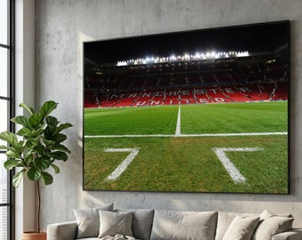 Manchester United Stadium Field, Soccer Pitch Canvas, Football Club Wall Art, Sports Venue Canvas, Stadium Lights Decoration
