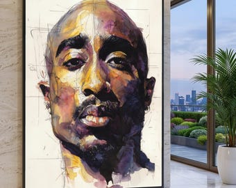 Bold Male Portrait Canvas Wall Art, Contemporary Face Illustration, Vibrant Watercolor Painting, Modern Home Decor Canvas, Artistic