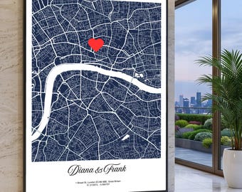 Custom Map Canvas Print, Where We Met, Valentines Day Gift