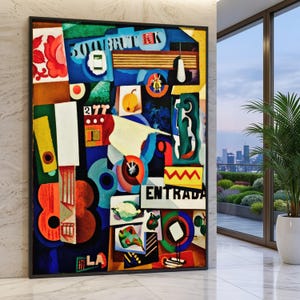 Amadeo de Souza-Cardoso Cubist Still Life Canvas, Abstract Guitar and Objects Wall Art, Modernist Portuguese Art Print for Home