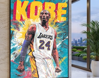 Kobe Bryant Lakers Jersey Canvas, Basketball Sports Wall Art, Iconic NBA Player Canvas, Vibrant Athletic Home Decor, Ready to Hang Artwork