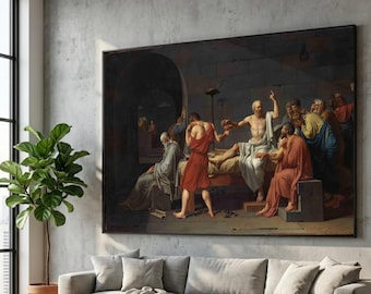 The Death of Socrates Canvas Wall Art, Classical Philosophical Painting, Historic Prison Scene, Intellectual Discussion Canvas, Home Decor