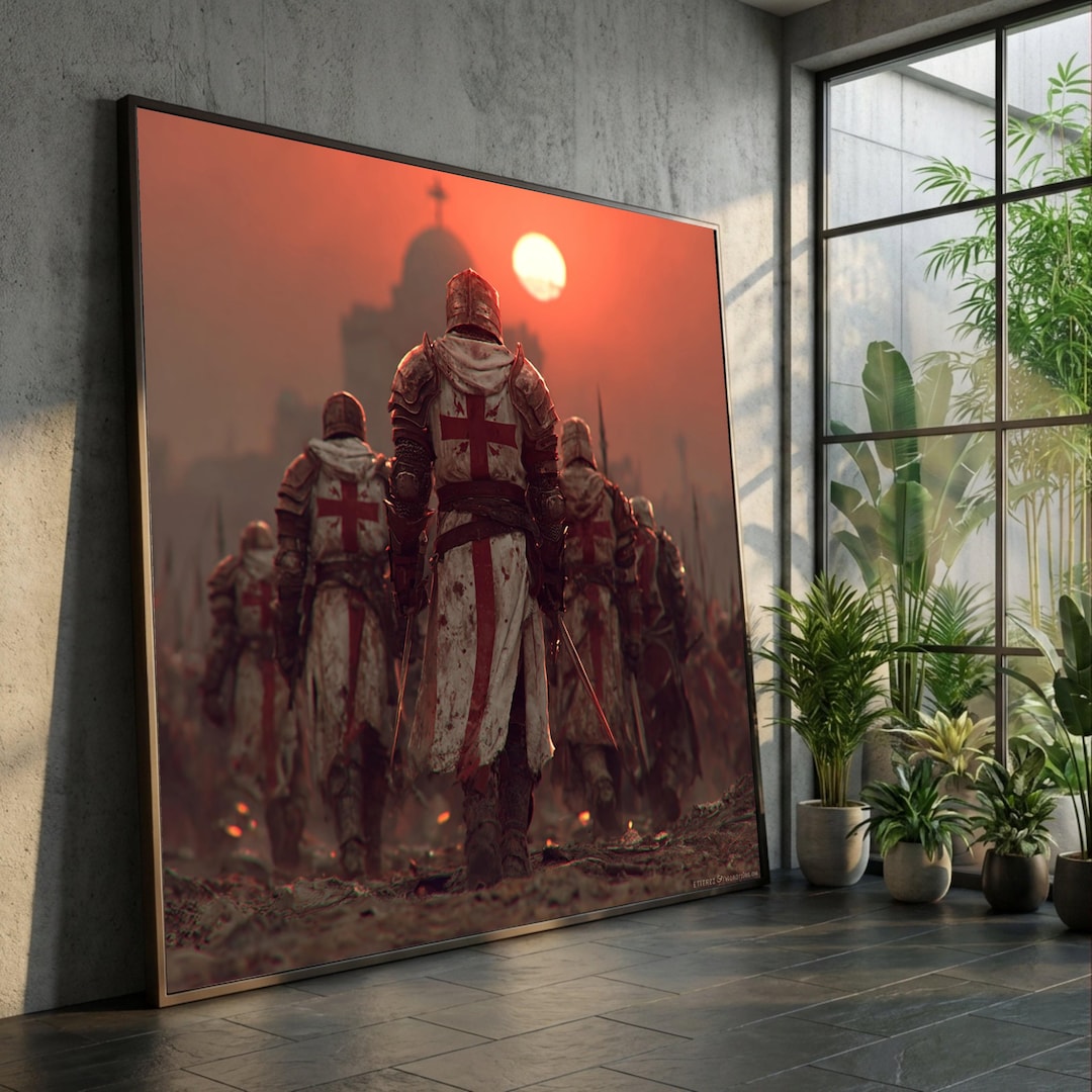 Medieval Knights Templar Canvas Wall Art, Crusader Warriors at Sunset ...